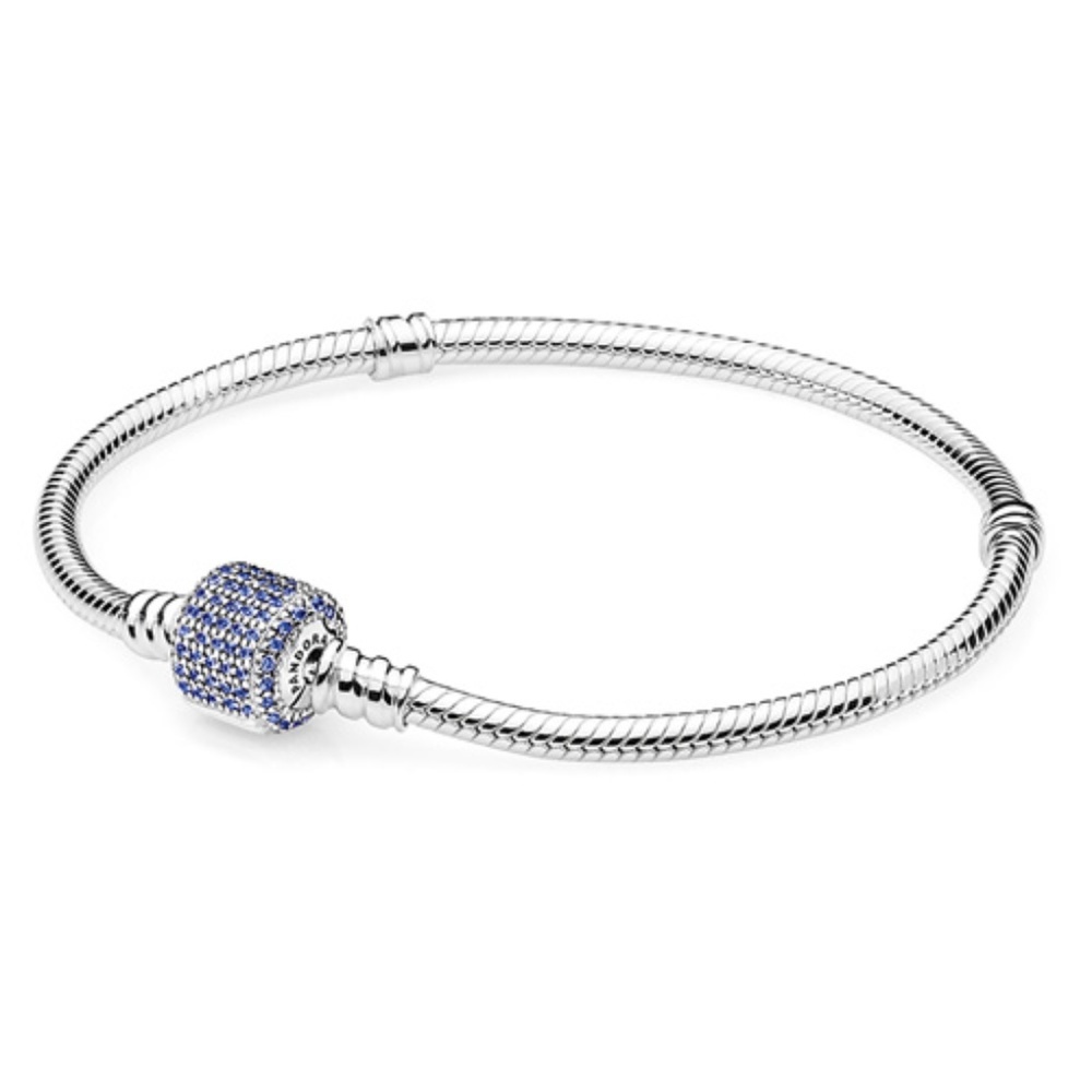 Sterling Silver Pandora Bracelet Blue Pave Clasp
